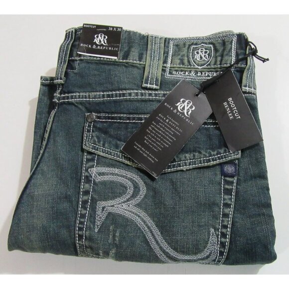 Rock & Republic Mens Henlee Bootcut Denim Jeans 38x30 NWT - Picture 3 of 5